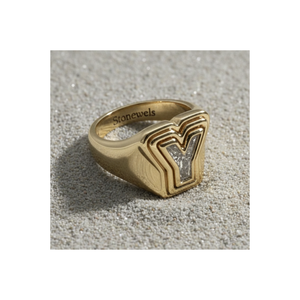 Bague de pinky à double sertissage avec lettres et diamants |   Diamants cultivés en laboratoire |   Bague personnalisée avec initiales |   Bijoux de fête en or massif 14 carats - Product Image 1