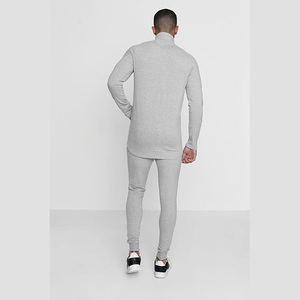 Ensemble de survêtement gris pour homme, fermeture éclair intégrale, couleur unie, polyester, sweat-shirt et pantalon, coupe classique, vêtements décontractés pour l'automne - Product Image 3