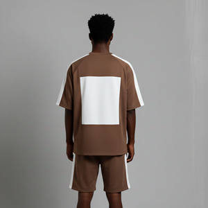 Camiseta de Moda para Hombre, Color Marrón y Blanco, Estilo Urbano, Cuello Redondo, Manga Corta, Corte Holgado, Transpirable, de Poliéster, para Verano - Product Image 6