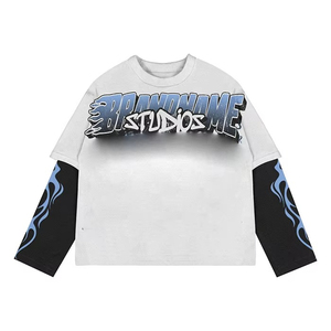 T-shirt à manches longues personnalisé OEM, 260 grammes, 100% coton, anti-rides, col rond, imprimé à l'écran, vêtements hip-hop pour hommes - Product Image 4