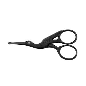 Tijeras para vello nasal con diseño de grulla en negro mate, punta de seguridad redondeada, acero inoxidable, recortador facial para bigote y barba. - Product Image 2