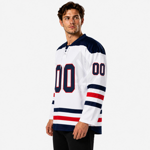 Maillot de hockey sur glace personnalisé pour homme, 100 % polyester, impression sublimée, séchage rapide, coupe classique, col en V, manches longues, fermeture à cordon - Product Image 3
