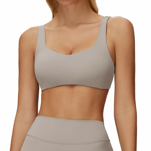 Soutien-gorge de sport confortable pour femme, col ras du cou, maintien moyen, pour yoga et activités sportives, couleur unie, bretelles réglables - Product Image 1