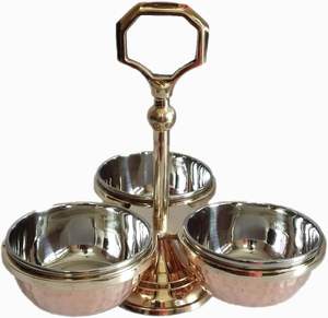 Bols de service doubles en métal au design botanique moderne, personnalisables, décoratifs, dorés, écologiques, compatibles lave-vaisselle, pour apéritifs et collations - Product Image 5