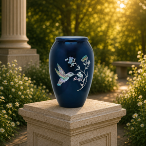 Navy Blue Hummingbird Cremation Urn for Human Ashes | Floral <b>Memorial</b> <b>Keepsake</b> | Adult Funeral Burial Vessel | Elegant - Product Image 4
