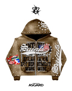 Sudadera con Capucha y Cremallera de Mezclilla para Hombre ASGARD, Estilo Urbano, Chaqueta Oversize Estampada con Logos de Marca y Diseño de Estrellas, Estilo Otoñal - Product Image 4