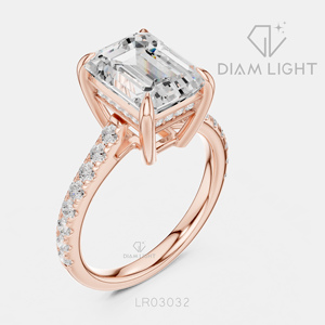 Bague de fiançailles et de mariage en or blanc 14 carats avec diamant de laboratoire taille émeraude 4,16 carats, certifié IGI, couleur F+, clarté VS+, et pavé de diamants - Product Image 6