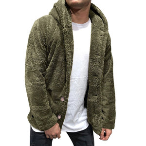 Veste d'hiver épaisse à capuche en fausse fourrure sherpa beige pour homme, fermeture à boutons - Product Image 4