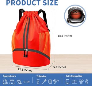 Red <b>Drawstring</b> <b>Backpack</b> Mesh Pockets Zippered Bottom Compartment Waterproof Oxford Fabric Sports - Product Image 3