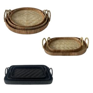 Plateau de service artisanal CHEVRON TONE en bambou et rotin, organiseur de garde-manger, décoration d'intérieur - Product Image 6