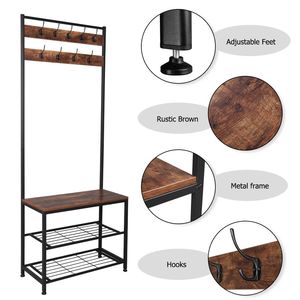 Panca appendiabiti grande in stile industriale con 9 ganci, multifunzionale, robusta struttura in ferro a tubo per camera da letto o ingresso - Product Image 2