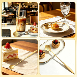 Cuchara de Postre Dorada Premium, Diseño Floral Elegante, Cuchara de Acero Inoxidable para Servir Postres, Vajilla Decorativa Dorada - Product Image 6