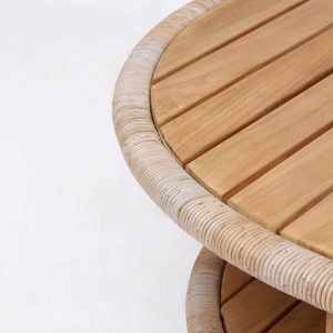 Xiorese Adjustable Height Modern Round Teak Wood <b>Coffee</b> <b>Table</b> with Rope Wrapping for Outdoor Patio <b>Garden</b> Living Room Furniture - Product Image 5