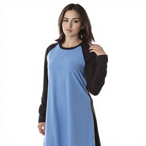 Vestido de Punto para Mujer, Manga Larga, Bloques de Color, Cuello Redondo, Largo, Suave, Informal, para Otoño - Product Image 1