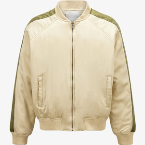 Men's Beige Bomber <b>Jacket</b> Solid Color Stand Collar Zipper Closure Casual Autumn Wear Regular Fit Polyester Material - Product Image 2