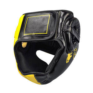 Protège-tête de boxe en cuir PU jaune avec motif animalier noir, fermeture auto-agrippante, équipement de protection pour adultes unisexe - Product Image 2