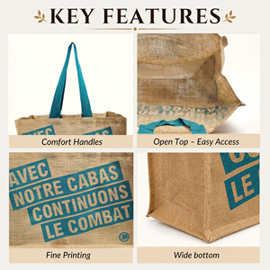 Bolsa de Compras de Yute Personalizada con Asas de Cinta de Algodón, Bolsa Ecológica para Supermercado, Promocional y de Venta Minorista - Product Image 4
