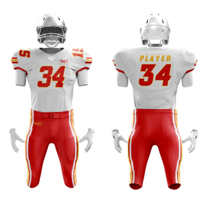 Uniforme de Fútbol Americano Personalizado, Camiseta Blanca, Pantalones Rojos, Número de Jugador Sublimado, Impresión Sublimada, Absorbe la Humedad, Corte Atlético para Hombre - Product Image 6