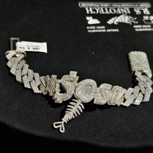 Pulsera de eslabones cubanos de moissanita VVS hecha a medida para hombre en plata 925 con letras SOSA, estilo hip hop, con incrustaciones de circonitas, a bajo precio. - Product Image 6