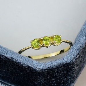 S925 Sterling Silver <b>Peridot</b> Three Stone <b>Ring</b> <b>Gold</b> Plated 3mm Cut Gemstone Prong Setting Classic Wedding Birthday Gift - Product Image 1