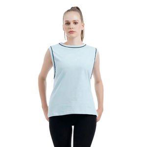 Haut sans manches pour femme à prix de gros avec passepoil noir, col bateau, mélange coton et polyester, décontracté et sportif pour femmes - Product Image 5