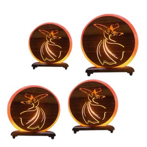 Lámpara de Sal Circular Tallada en Madera con Figura Bailarina, Diseño de Arte Folclórico, Decoración para el Hogar, Sian Enterprises SE-45033 - Product Image 6