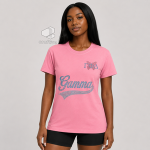 Camiseta de Mujer con Pedrería Brillante de la Hermandad Gamma Phi Delta, Cuello Redondo, Manga Corta, Jersey de Algodón Rosa, Diseño con Letras Griegas - Product Image 5
