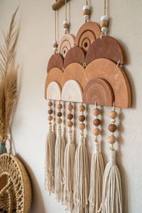 Décoration murale amovible légère en perles de bois style bohème moderne, ornements suspendus faits à la main écologiques, rustiques, pour Diwali - Product Image 3