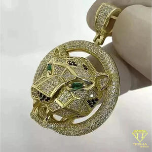 Collar con Colgante de Cara de Pantera de Diseño con Moissanita Certificada por GIA, Chapado en Oro de 14K, Estilo Hip Hop, Regalo - Product Image 2