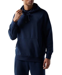 100% Cotton Slim Fit Blank <b>Men's</b> Tracksuits solid <b>Navy</b> color Custom DTF printed logo 2-Piece Sweatpants and <b>Hoodie</b> Set for <b>Men</b> - Product Image 1