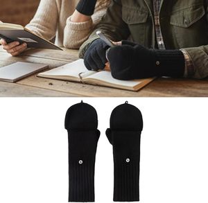 Gray Jacquard Flip Top Fingerless Gloves (Acrylic/Cotton) Ribbed Winter/Spring/Summer Touchscreen Wrist Warmth for Sports Daily - Product Image 2
