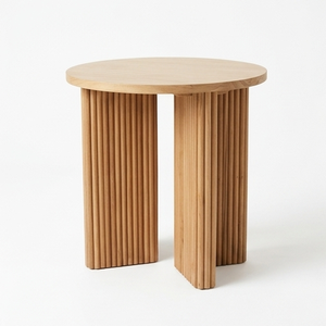 Modern <b>Solid</b> Teak <b>Wood</b> Round Side Table Fluted Base Minimalist Bedroom Nightstand Eco Friendly Handcrafted Living Room Furniture - Product Image 1