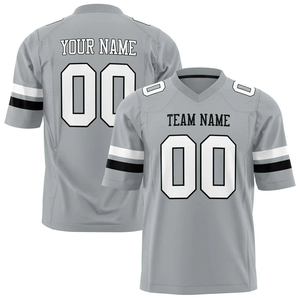 เสื้อฟุตบอลอเมริกันแบบสั่งทำ OEM 100% โพลีเอสเตอร์ คุณภาพพรีเมียม ผ้าตาข่าย ชุดกีฬาทีม คอวี แขนเสื้อลายทาง หมายเลขสั่งทำได้ ป้องกันรังสียูวี UPF 50+ - Product Image 4