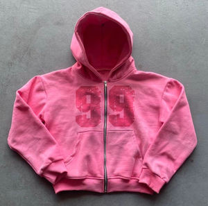 Fashion Streetwear Wholesale Oversized 500gsm Loose Custom Vintage Y2k Washing <b>Sun</b> Faded Zip Distressed 100% Cotton Hoodies - Product Image 3