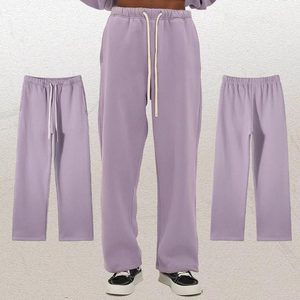 Men's <b>Light</b> Blue Cotton Sweatpants Elastic Waist Drawstring Casual Midweight Knitted Pants Autumn Style - Product Image 5