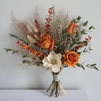 Buket Pengantin Gaya Boho dengan Mawar Awet dan Rumput Pampas, Bentuk Bulat 30*25*45, Dekorasi Tengah Meja untuk Musim Gugur