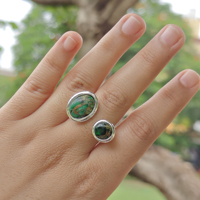 Bague ajustable en laiton plaqué argent 18 carats avec pierre précieuse turquoise en cuivre sertie clos, bande ouverte ovale, tendance, unique, pour femmes