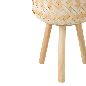 Maceta de Bambú Natural y Blanco Hecha a Mano con Diseño Único, con Soporte de Madera, para Decoración de Interiores, Hogar y Jardines - Product Image 2