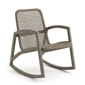 Fauteuil à bascule d'extérieur en teck pour hôtel commercial, résistant aux intempéries, avec tressage en corde, mobilier de luxe pour villas et patios, idéal pour les contrats hôteliers - Product Image 1