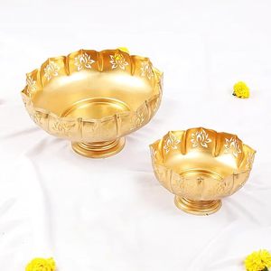 Juego de Vajilla de Lujo para Bodas, Tazones de Metal Dorado con Diseño Floral, Reutilizables - Product Image 1