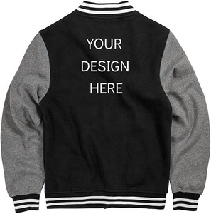 Chaqueta Varsity Personalizada Unisex de Forro Polar con Cuello Acanalado, Estilo Bomber para Hombre, Chaqueta de Béisbol con Letras de Escuela Secundaria - Product Image 2
