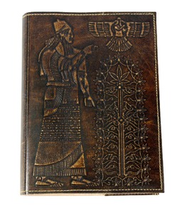 Antique Color Goat TC Leather Journal Handcrafted Refillable Intricate Tree Life Hemp Leaves Embossed Design Hard 100 <b>Sheets</b> - Product Image 1