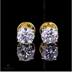 Boucles d'oreilles clous en diamant de laboratoire brillant, or jaune 18 carats, certifiées IGI, clarté VVS, pour femme, 4,00 CT, tendance, mariage/anniversaire - Product Image 1