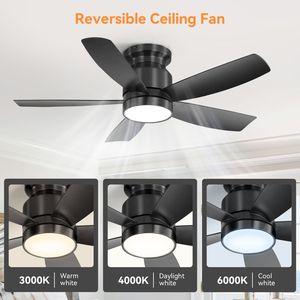 42-Inch <b>Flush</b> <b>Mount</b> <b>LED</b> <b>Ceiling</b> Fans with 22W <b>LED</b> <b>Light</b> and Remote Control 5 ABS Blades for Bedroom - Product Image 5