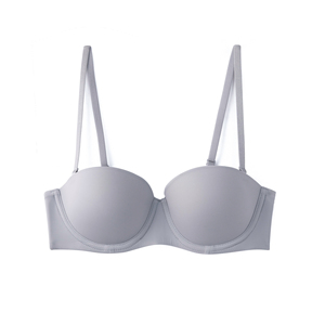 Soutien-gorge push-up beige sans bretelles pour femme, fermeture avant, dos nu, demi-bonnet - Product Image 4