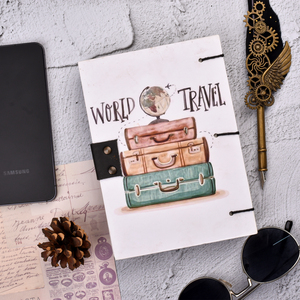 Carnet de notes A5 en papier fait main pour voyages d'aventure |   Journal en papier recyclé de 100 pages avec cadenas antique, design esthétique de journal de voyage - Product Image 2