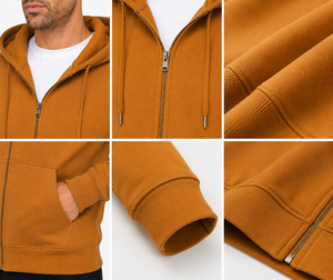 Sudadera con capucha y cremallera para hombre, bordada, térmica de invierno, estilo streetwear, hombros caídos, estampado liso, 100% de alta calidad y peso pesado - Product Image 6