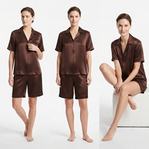 Women Satin Short Sleeve Shirt Shorts Set 100% Silk Zipper Shirts Sleepwear Shorts Two Piece Nightwear Shirt Pajama Sets Ladies - Product Image 6