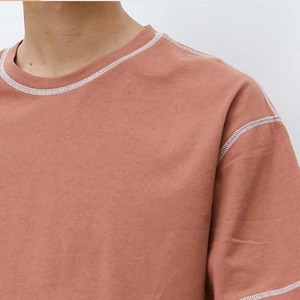 Camiseta de Manga Corta para Hombre, Talla Grande, Color Sólido, con Ribete en Contraste, Cuello Redondo, Estilo Casual, de Algodón Tejido - Product Image 3