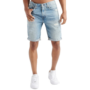 Men Mid Waist Light Wash Denim Shorts Ripped Distressed Casual Spring Summer Style Eco-Friendly Cotton Fabric Breathable - Product Image 1